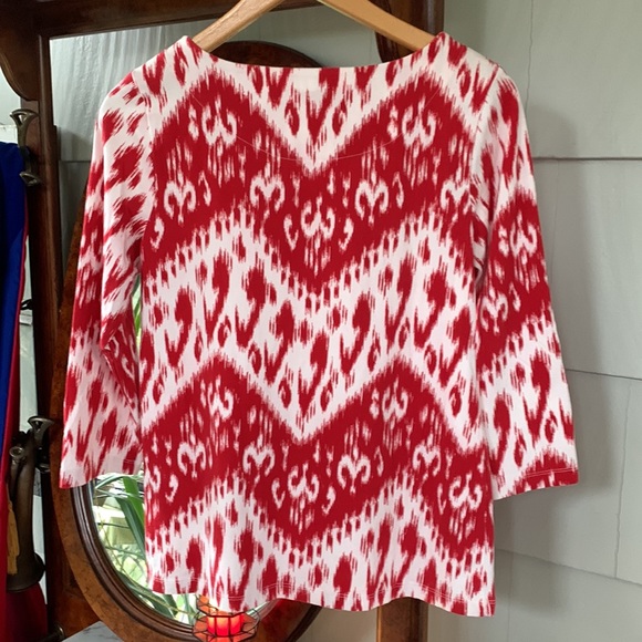Chico’s Red & White 3/4 Sleeves Cotton Top - Picture 4 of 4